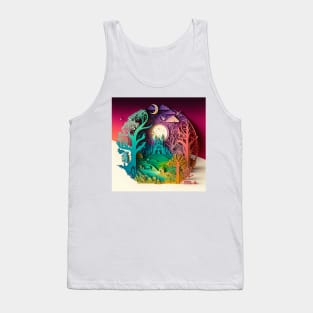 3D Effect Papercut Art - Fairytale Scene Tank Top